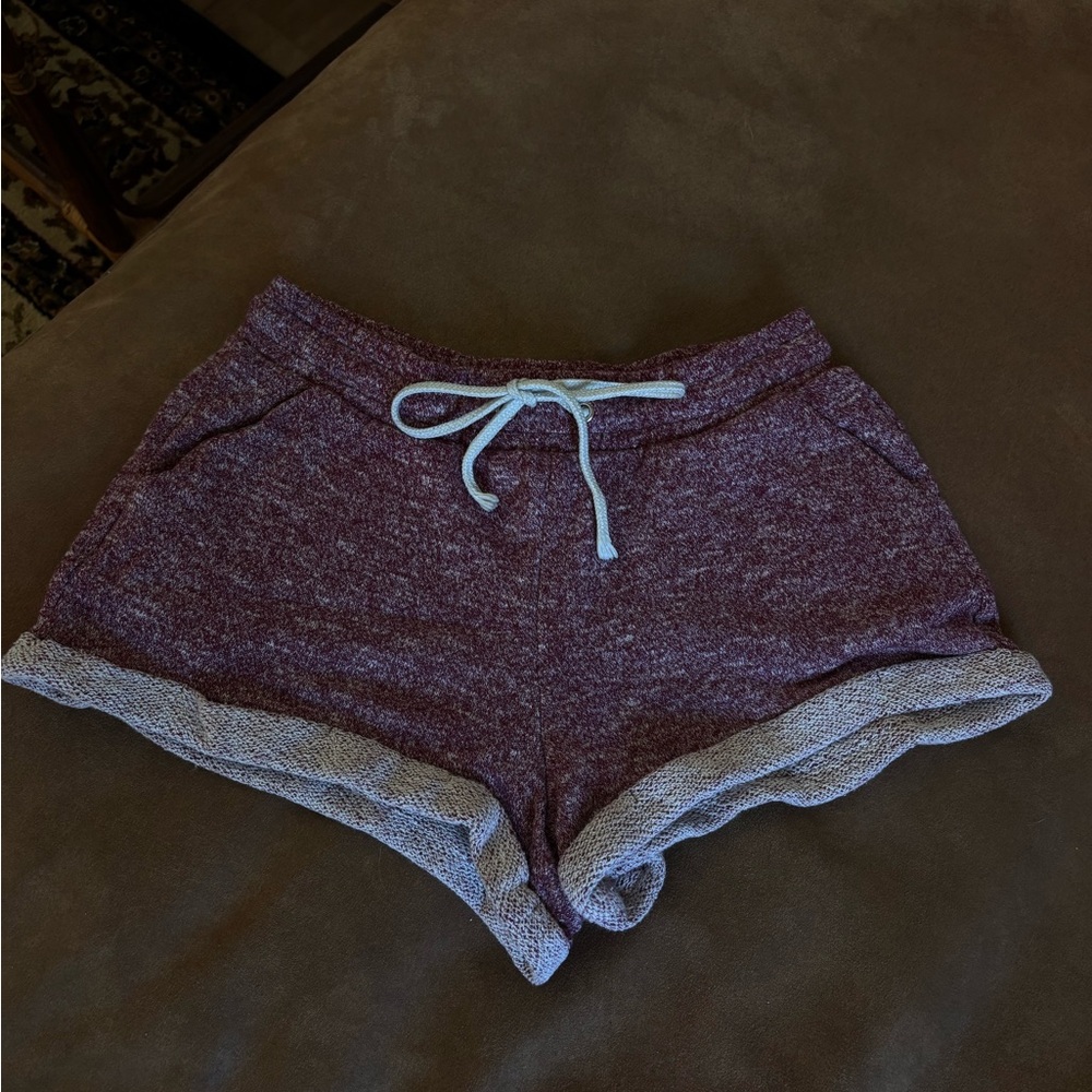 Forever 21 Marled Wine Lounge Shorts with White Drawstring